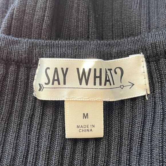 Vintage Y2K Say What Womens Sz M Fitted Black Dress Ribbed Long Sleeve - Picture 2 of 5